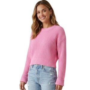 Lucky Brand NWT Pink Knit Cotton-Acrylic Blend Pullover Crewneck Sweater Size S